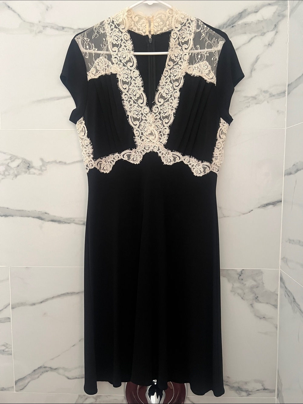 Moda International Black Midi Dress with Cream Lace